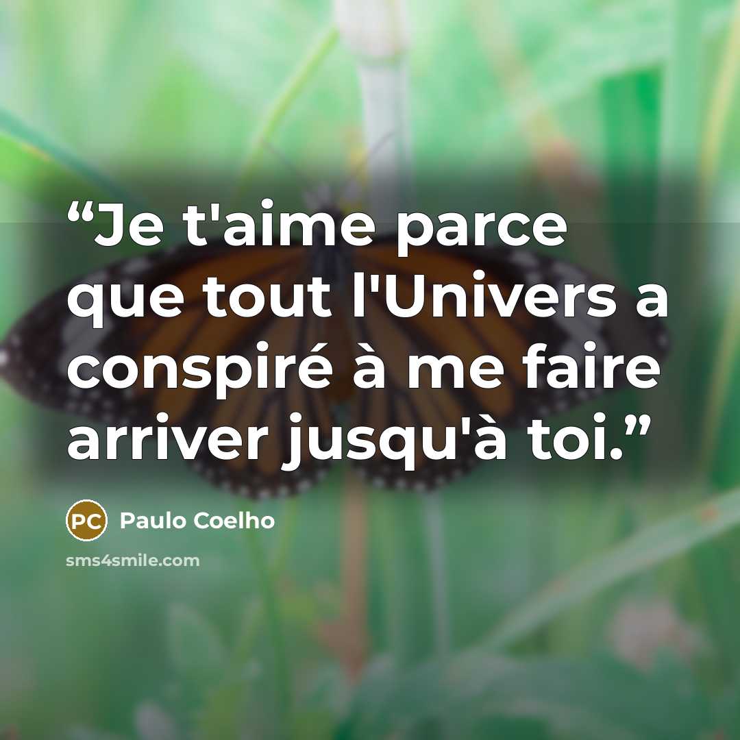 “Je t'aime parce que tout l'Univers a conspiré à me faire arriver jusqu'à toi.” quote by Paulo Coelho