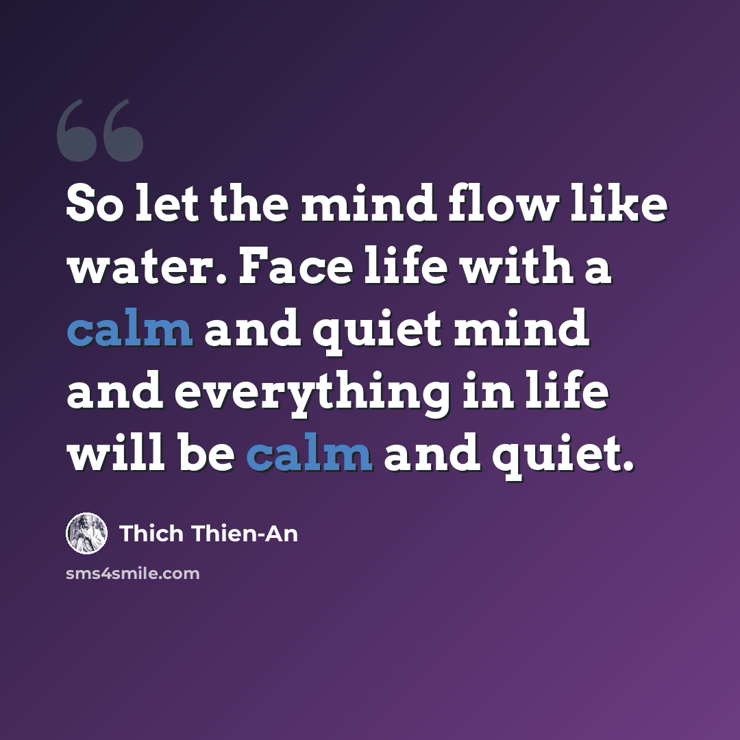 “So let the mind flow like water. Face life with a calm and quiet mind and everything in life will be calm and quiet.” quote by Thich Thien-An