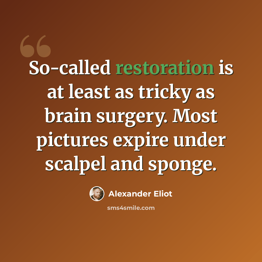 “So-called restoration is at least as tricky as brain surgery. Most pictures expire under scalpel and sponge.” quote by Alexander Eliot