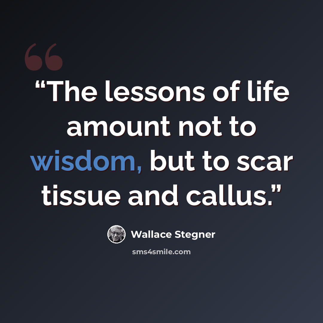 “The lessons of life amount not to wisdom, but to scar tissue and callus.” quote by Wallace Stegner