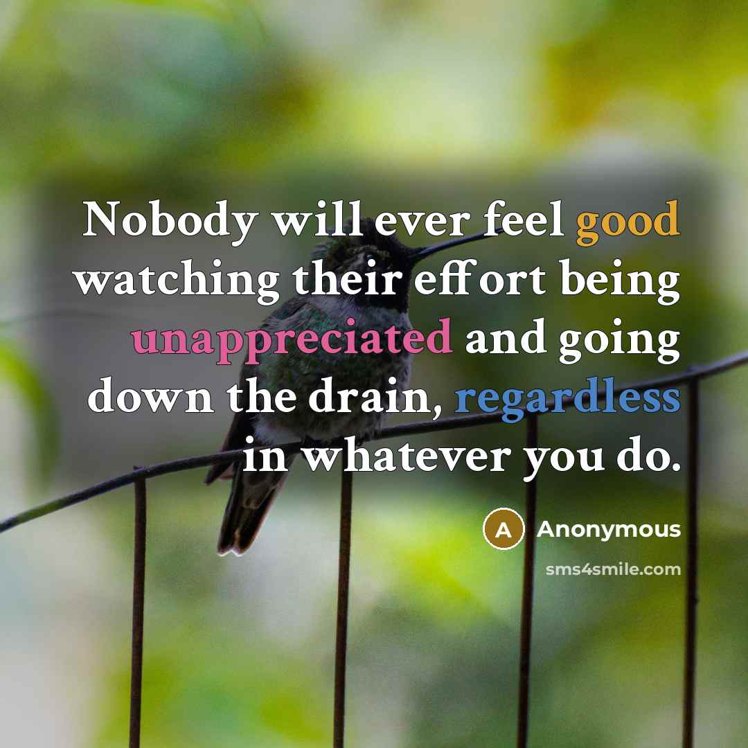 “Nobody will ever feel good watching their effort being unappreciated and going down the drain, regardless in whatever you do.” quote by Anonymous
