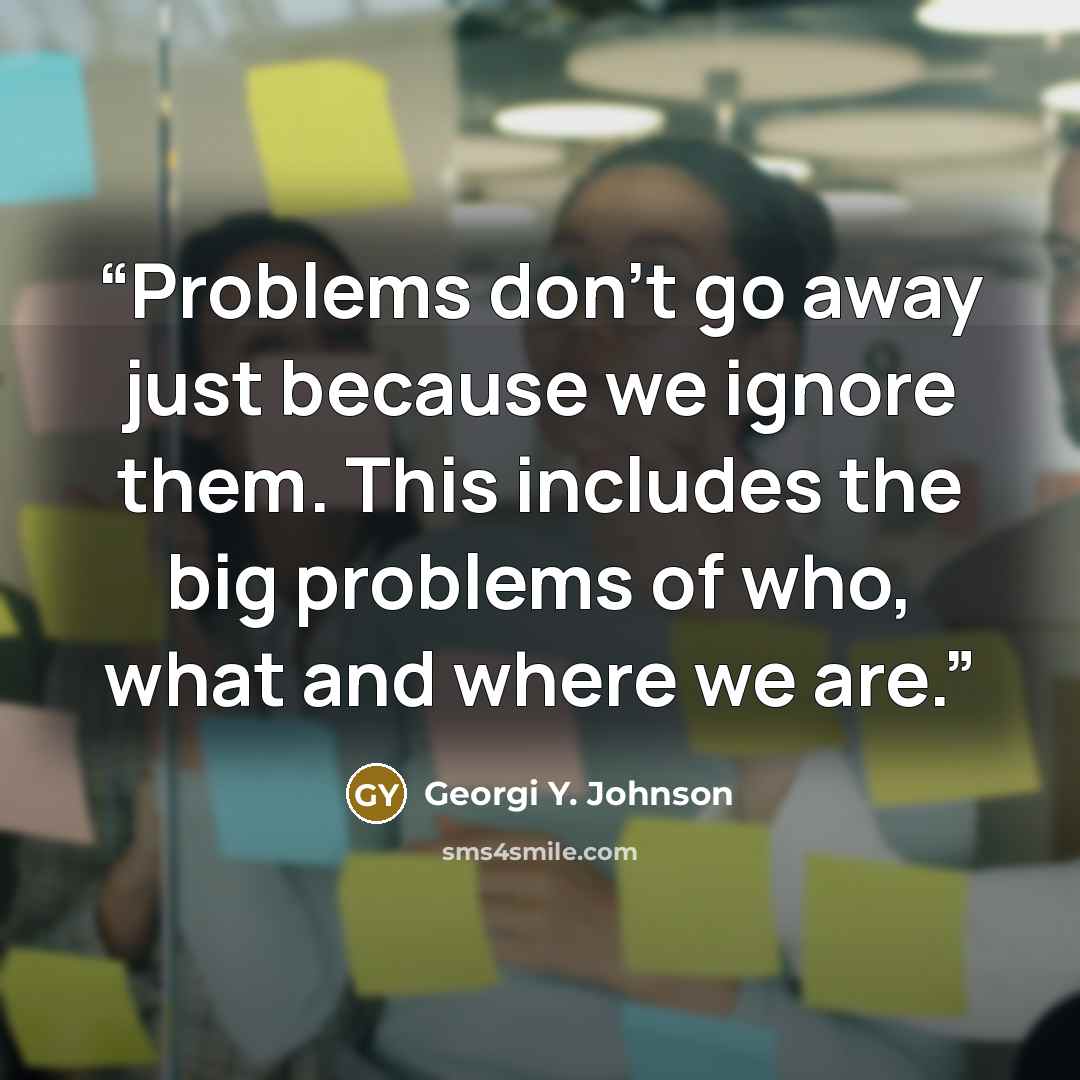 “Problems don’t go away just because we ignore them. This includes the big problems of who, what and where we are.” quote by Georgi Y. Johnson