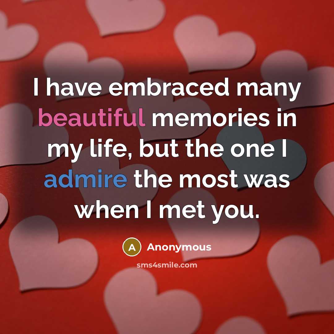 “I have embraced many beautiful memories in my life, but the one I admire the most was when I met you.” quote by Anonymous