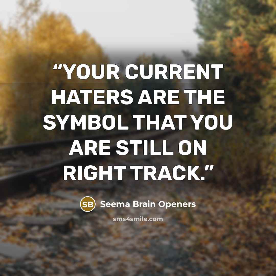 “YOUR CURRENT HATERS ARE THE SYMBOL THAT YOU ARE STILL ON RIGHT TRACK.” quote by Seema Brain Openers
