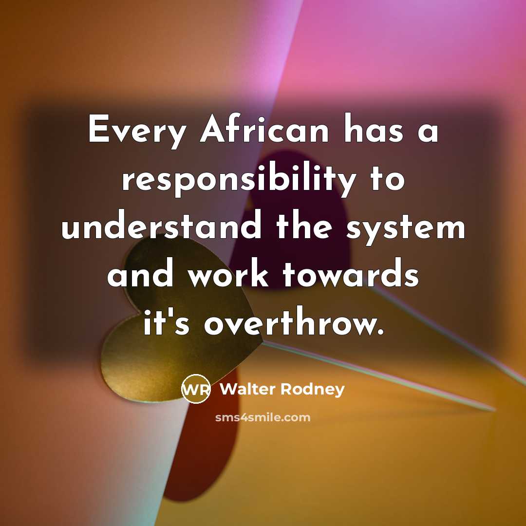 “Every African has a responsibility to understand the system and work towards it's overthrow.” quote by Walter Rodney