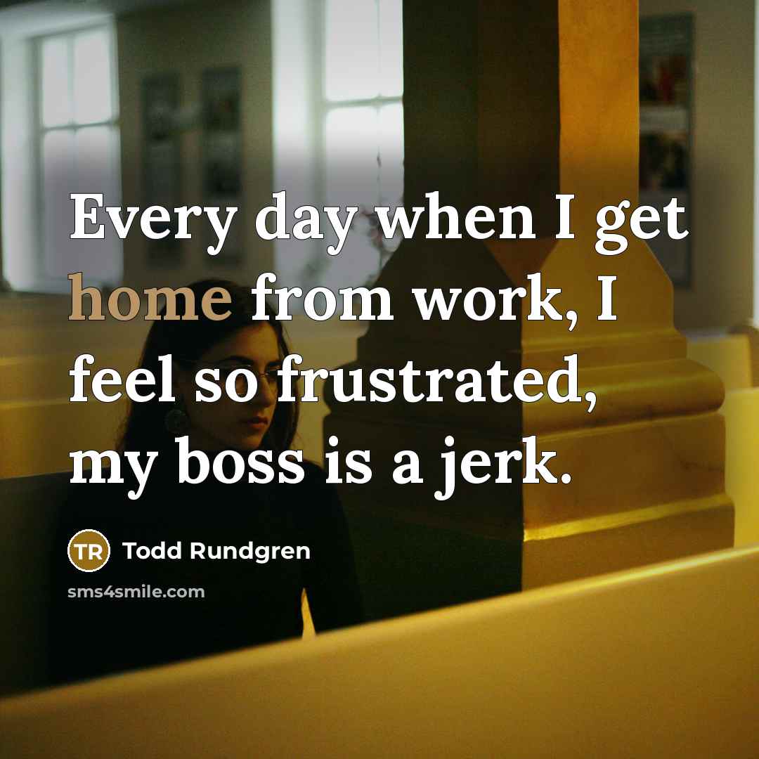 “Every day when I get home from work, I feel so frustrated, my boss is a jerk.” quote by Todd Rundgren