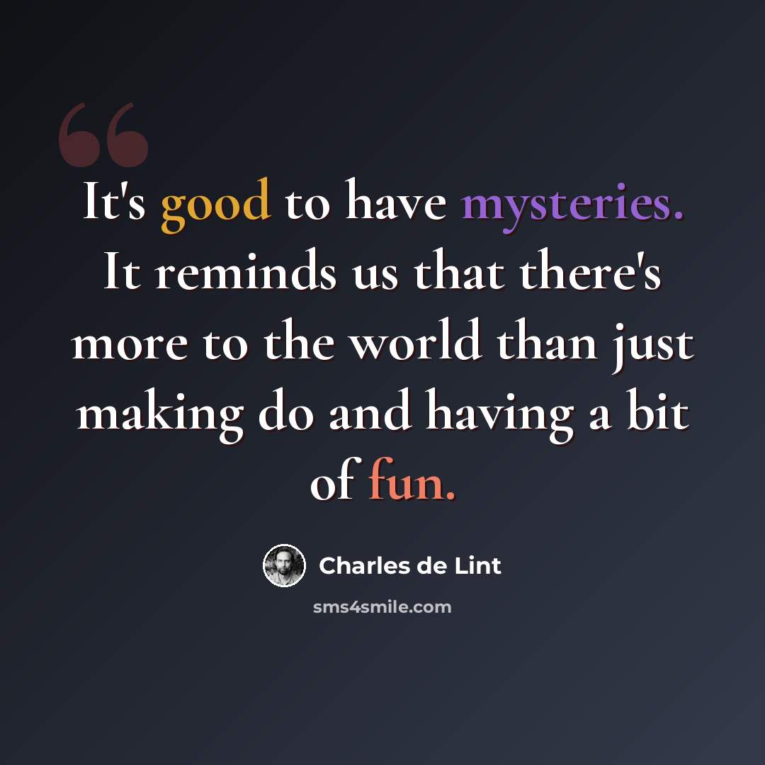 “It's good to have mysteries. It reminds us that there's more to the world than just making do and having a bit of fun.” quote by Charles de Lint
