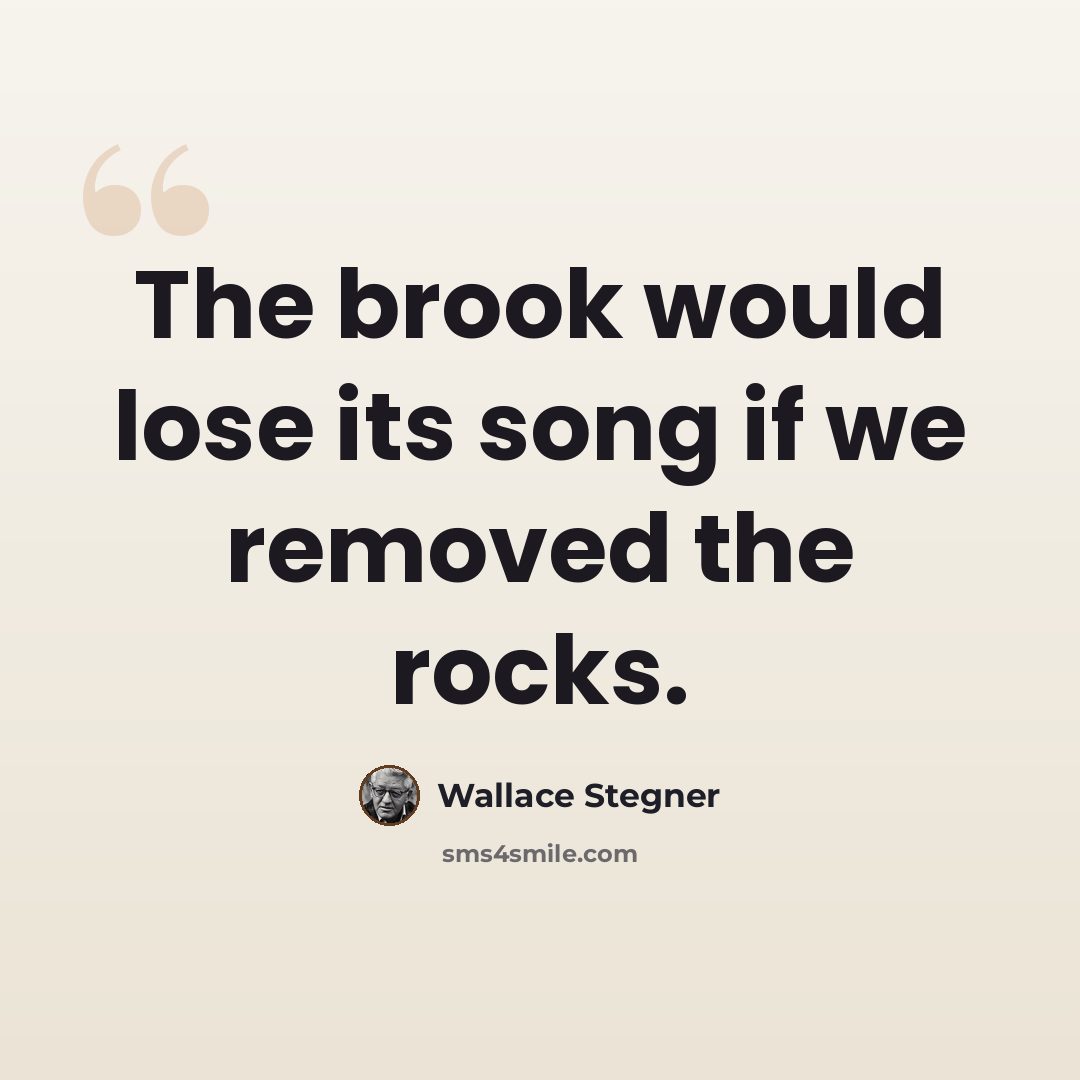 “The brook would lose its song if we removed the rocks.” quote by Wallace Stegner
