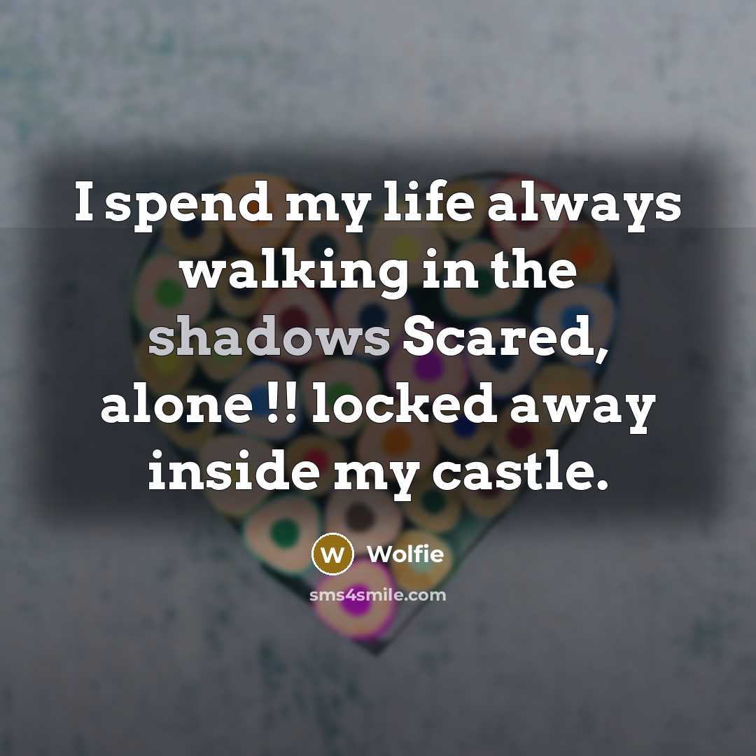 “I spend my life always walking in the shadows Scared, alone !! locked away inside my castle.” quote by Wolfie