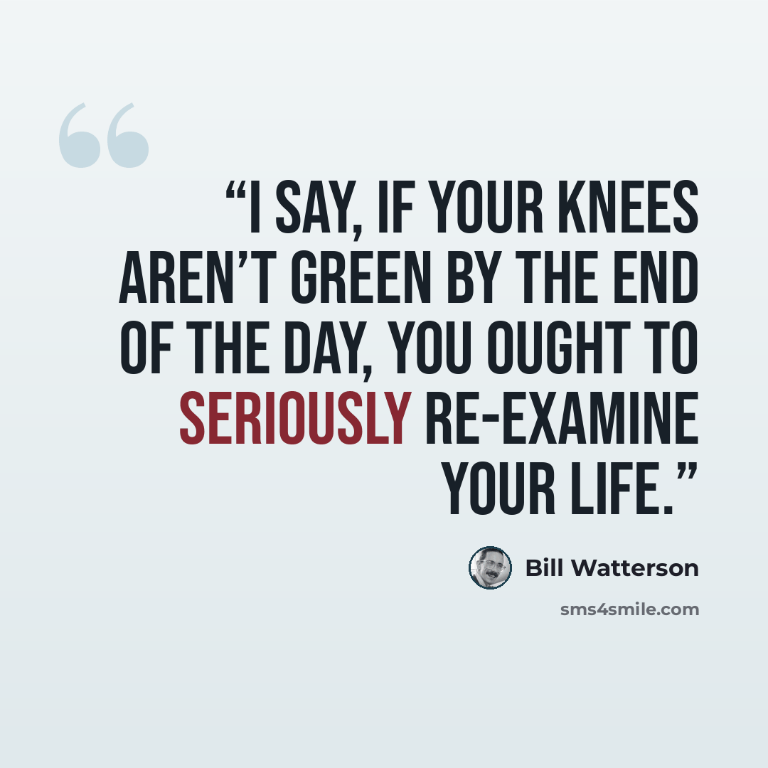 “I say, if your knees aren’t green by the end of the day, you ought to seriously re-examine your life.” quote by Bill Watterson