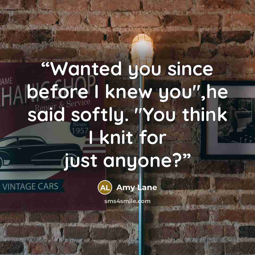 “Wanted you since before I knew you",he said softly. "You think I knit for just anyone?” quote by Amy Lane