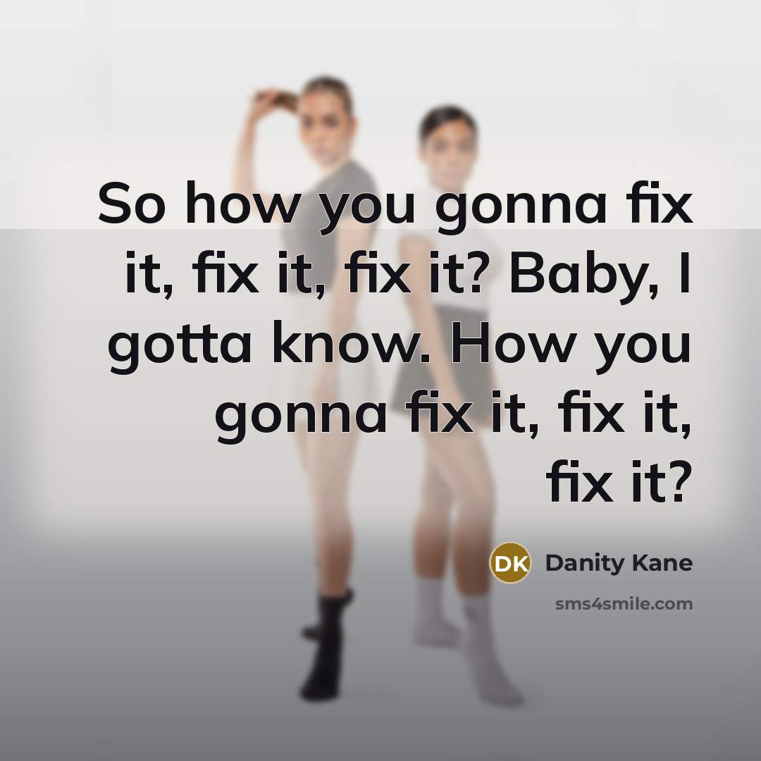 “So how you gonna fix it, fix it, fix it? Baby, I gotta know. How you gonna fix it, fix it, fix it?” quote by Danity Kane