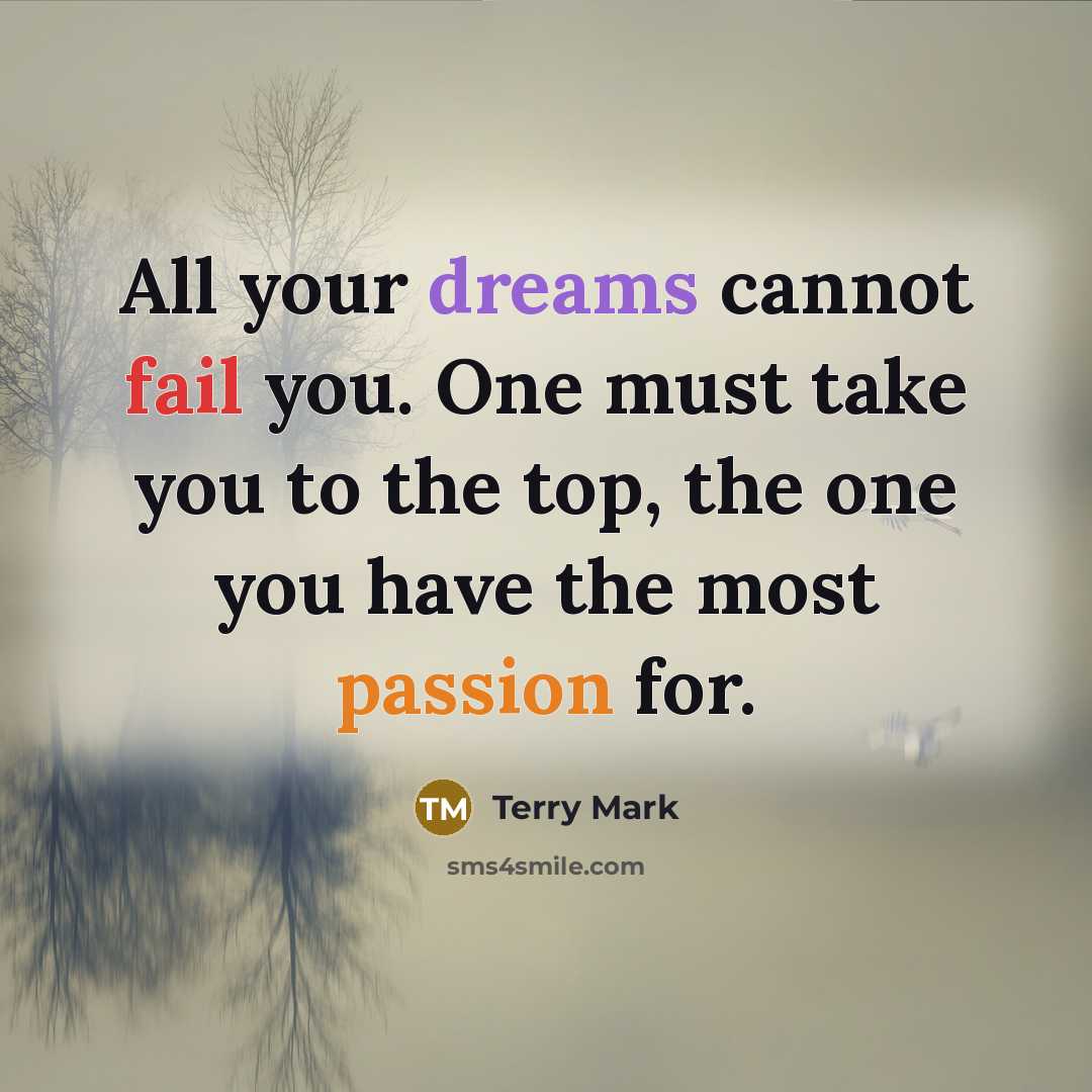 “All your dreams cannot fail you. One must take you to the top, the one you have the most passion for.” quote by Terry Mark