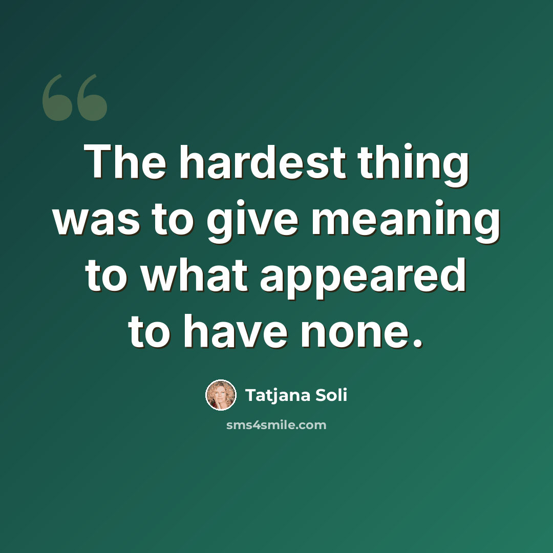 “The hardest thing was to give meaning to what appeared to have none.” quote by Tatjana Soli