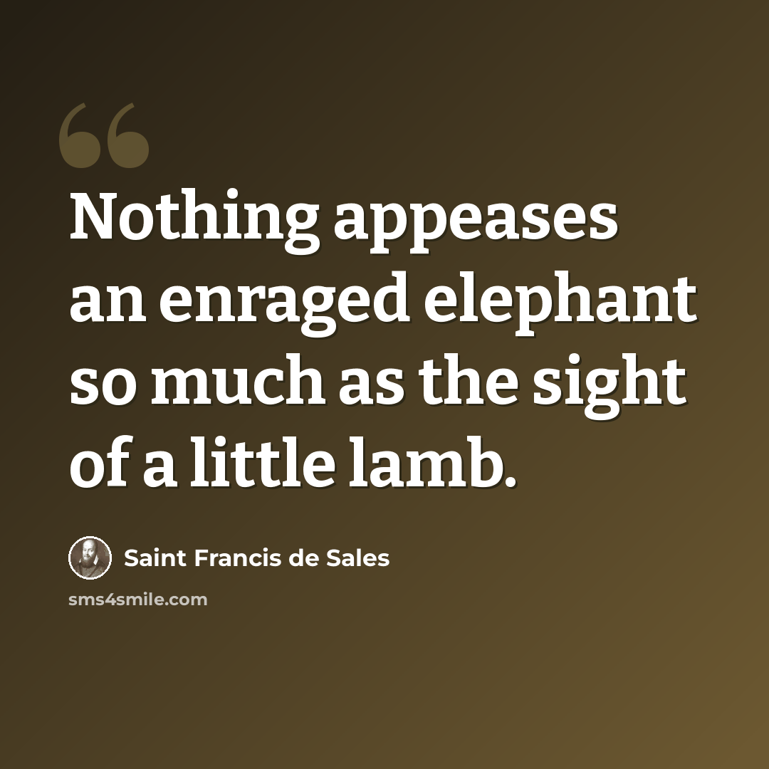 “Nothing appeases an enraged elephant so much as the sight of a little lamb.” quote by Saint Francis de Sales