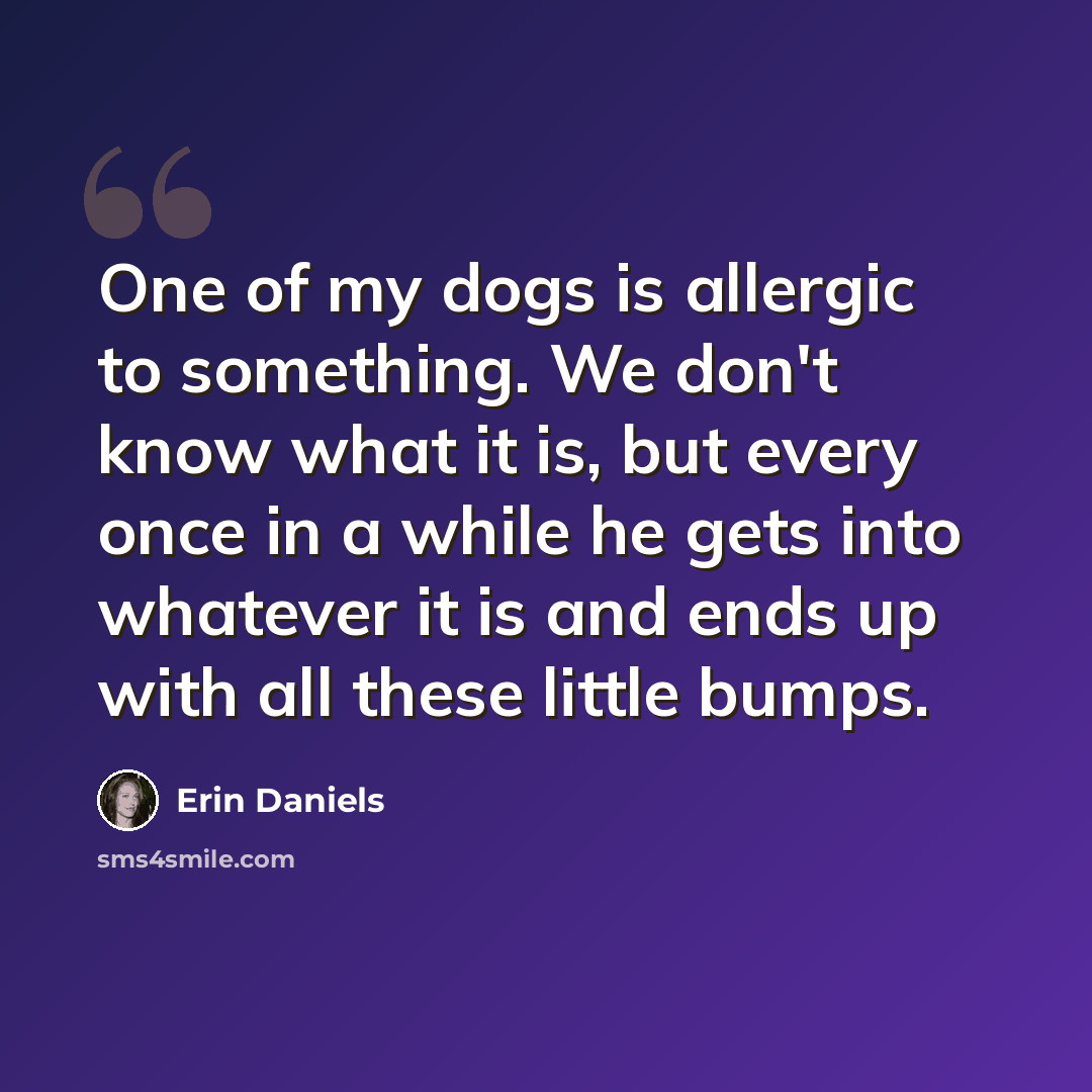 “One of my dogs is allergic to something. We don't know what it is, but every once in a while he gets into whatever it is and ends up with all these little bumps.” quote by Erin Daniels