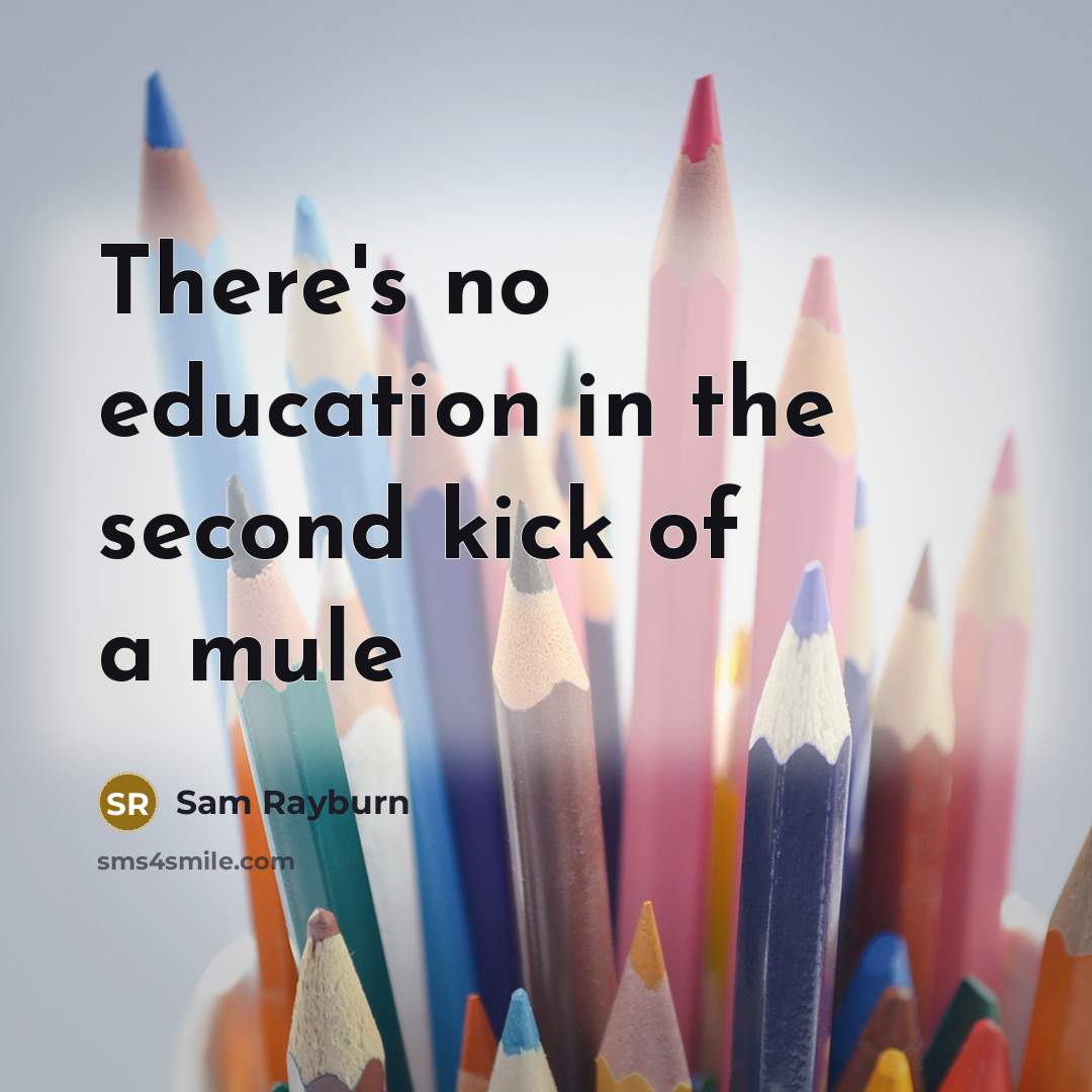 “There's no education in the second kick of a mule” quote by Sam Rayburn