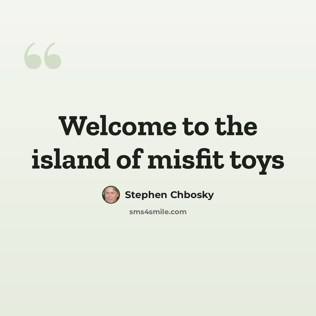 “Welcome to the island of misfit toys” quote by Stephen Chbosky