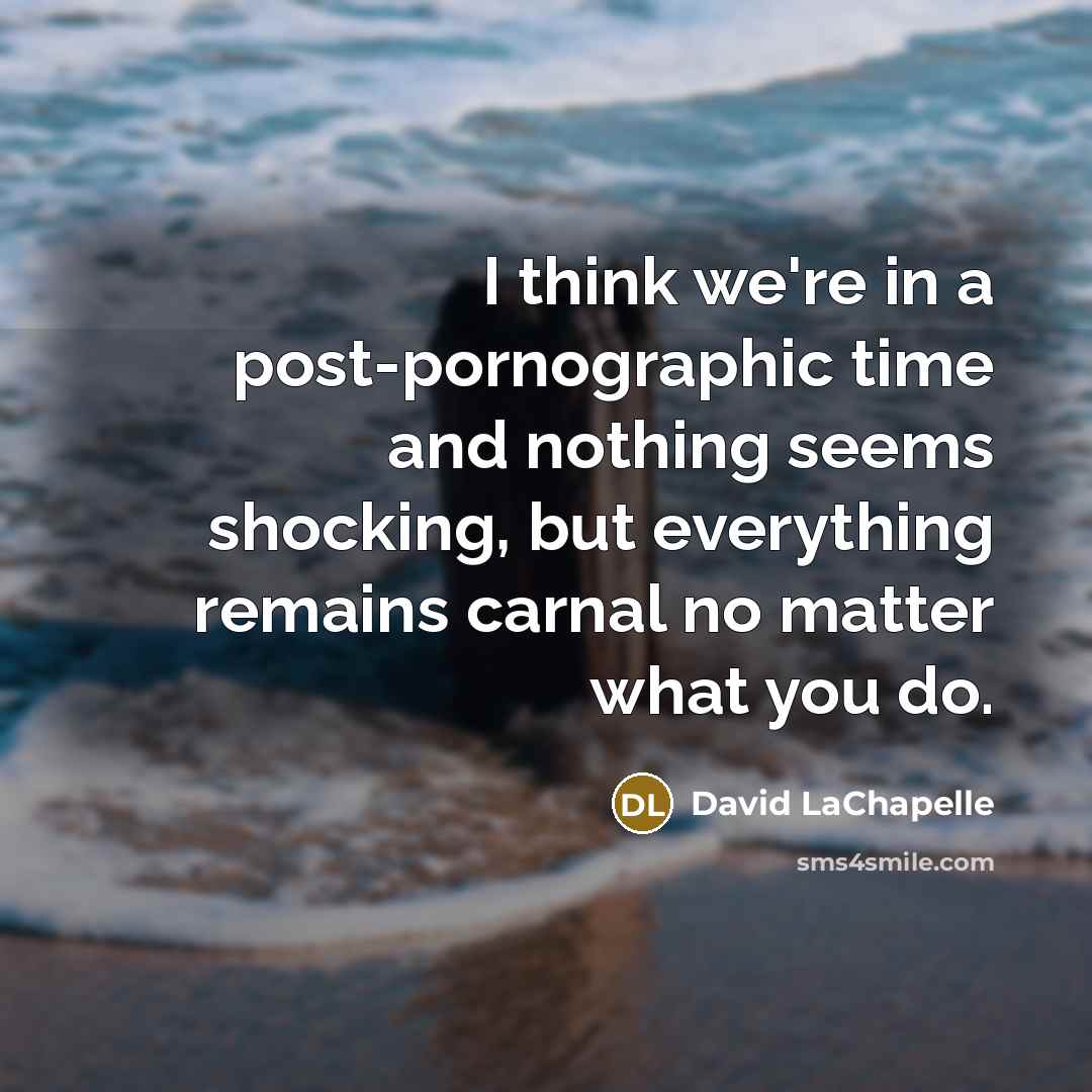 “I think we're in a post-pornographic time and nothing seems shocking, but everything remains carnal no matter what you do.” quote by David LaChapelle