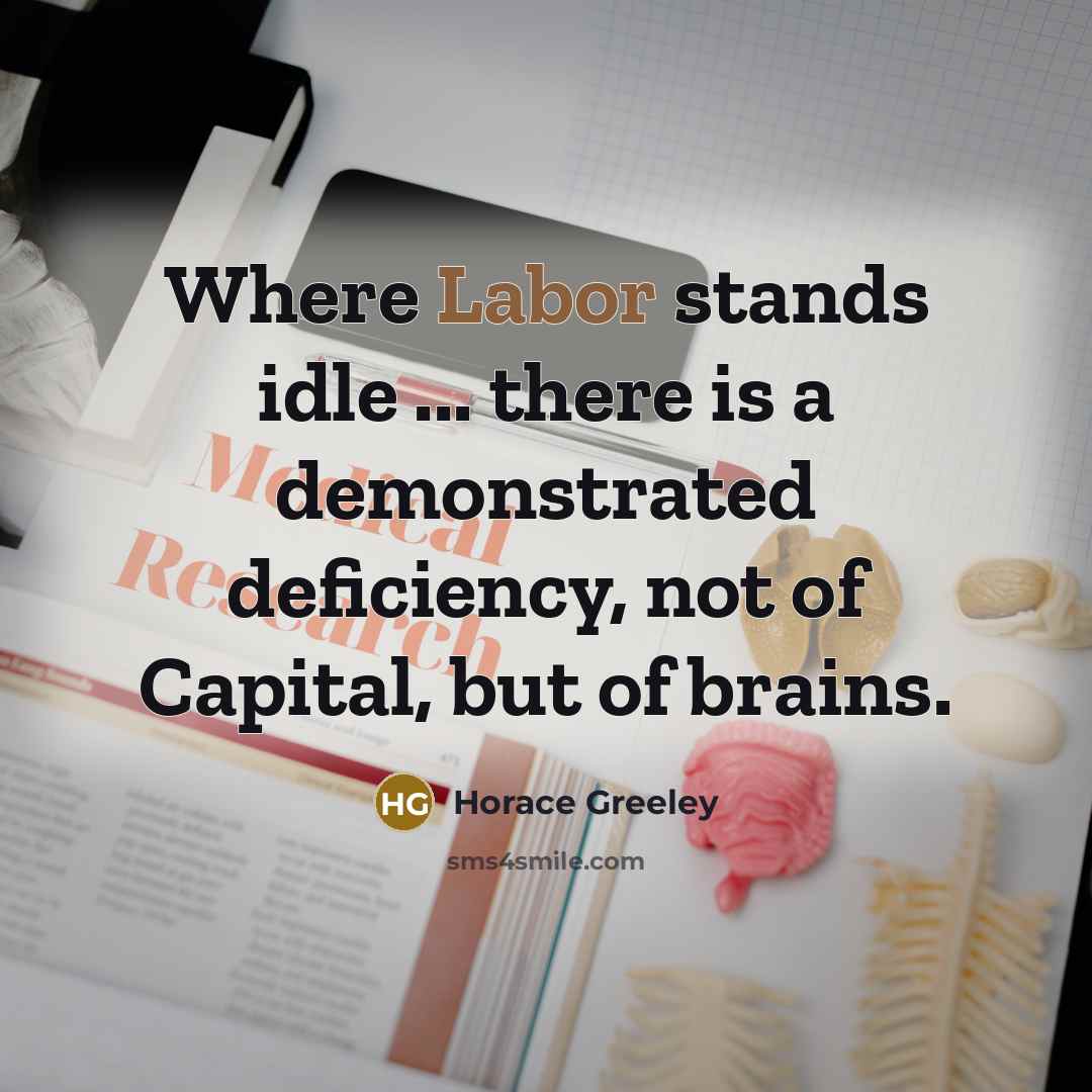 “Where Labor stands idle ... there is a demonstrated deficiency, not of Capital, but of brains.” quote by Horace Greeley