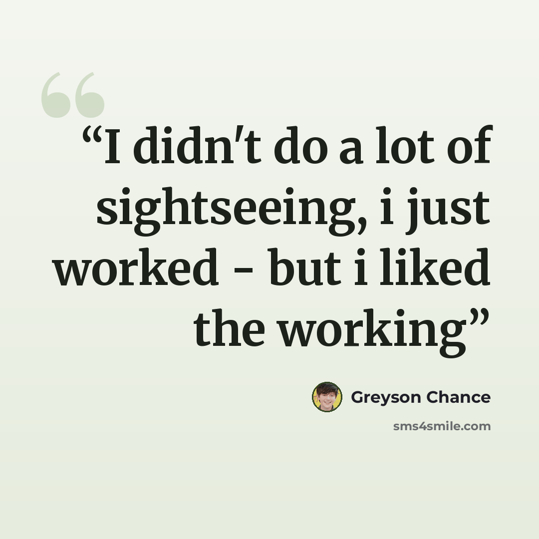 “I didn't do a lot of sightseeing, i just worked - but i liked the working” quote by Greyson Chance