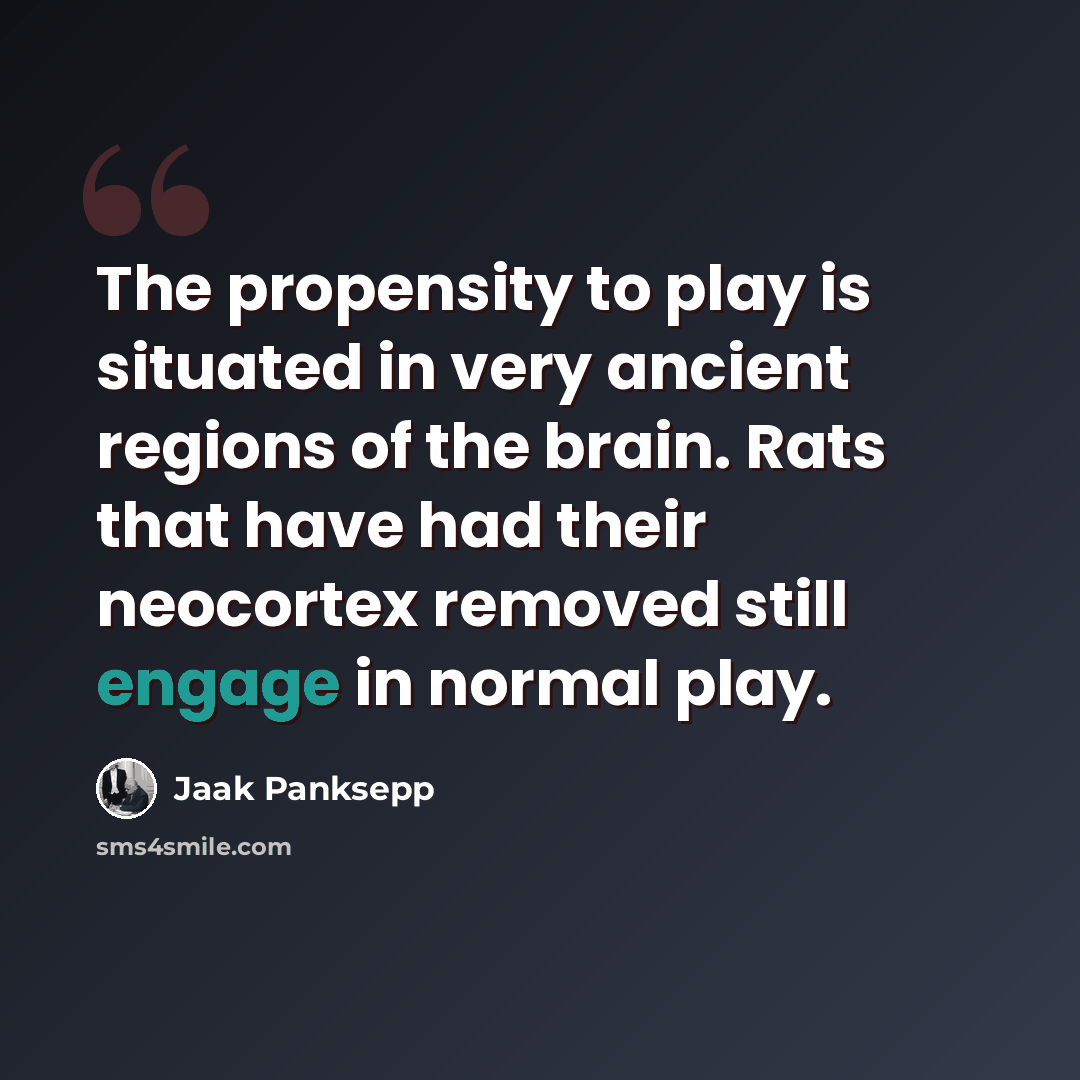 “The propensity to play is situated in very ancient regions of the brain. Rats that have had their neocortex removed still engage in normal play.” quote by Jaak Panksepp