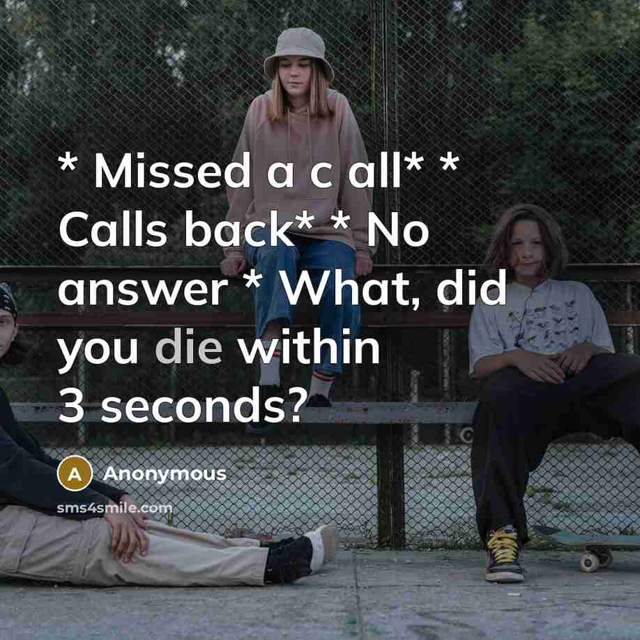 “* Missed a c all* * Calls back* * No answer * What, did you die within 3 seconds?” quote by Anonymous