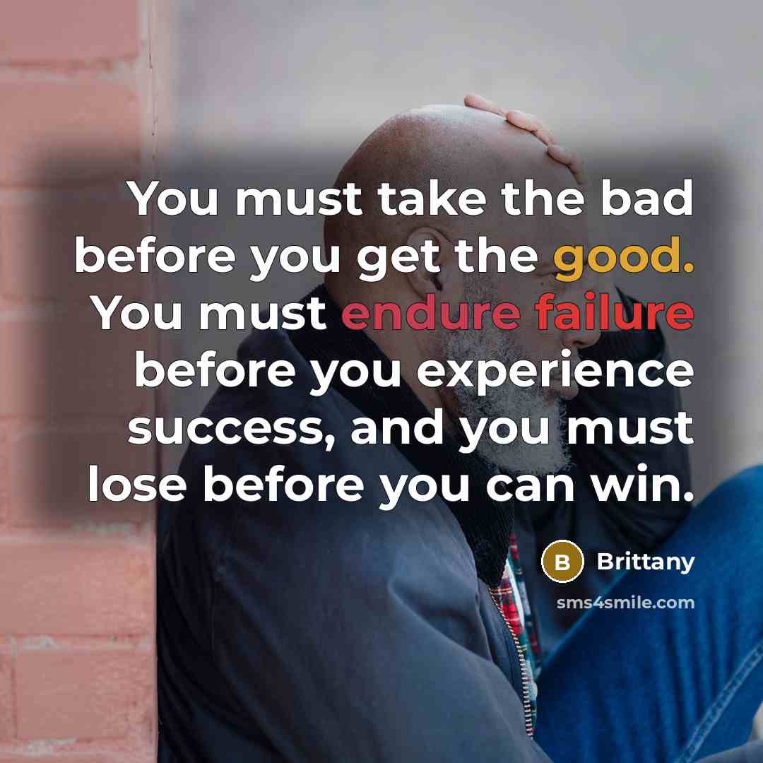 “You must take the bad before you get the good. You must endure failure before you experience success, and you must lose before you can win.” quote by Brittany
