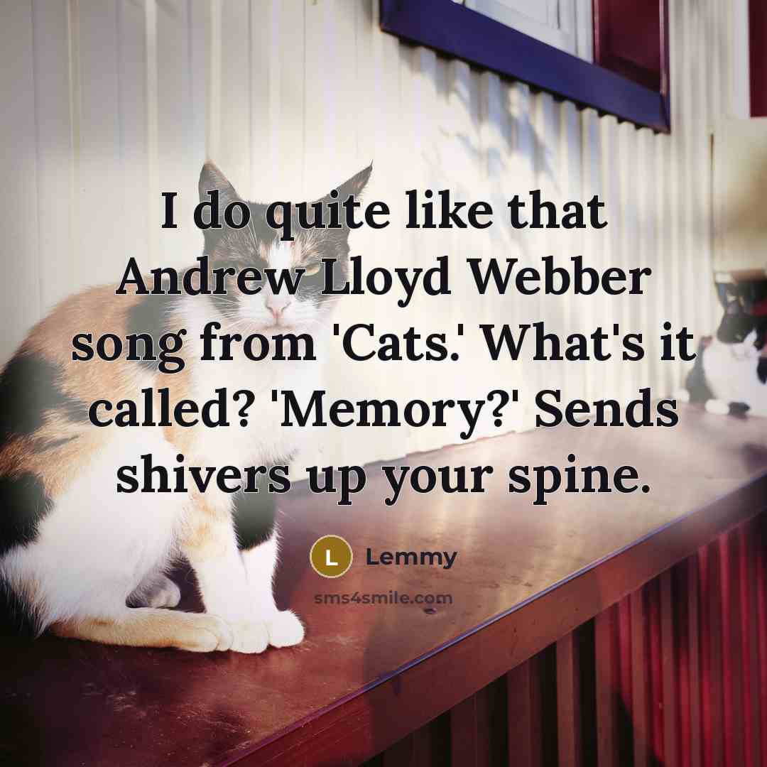 “I do quite like that Andrew Lloyd Webber song from 'Cats.' What's it called? 'Memory?' Sends shivers up your spine.” quote by Lemmy