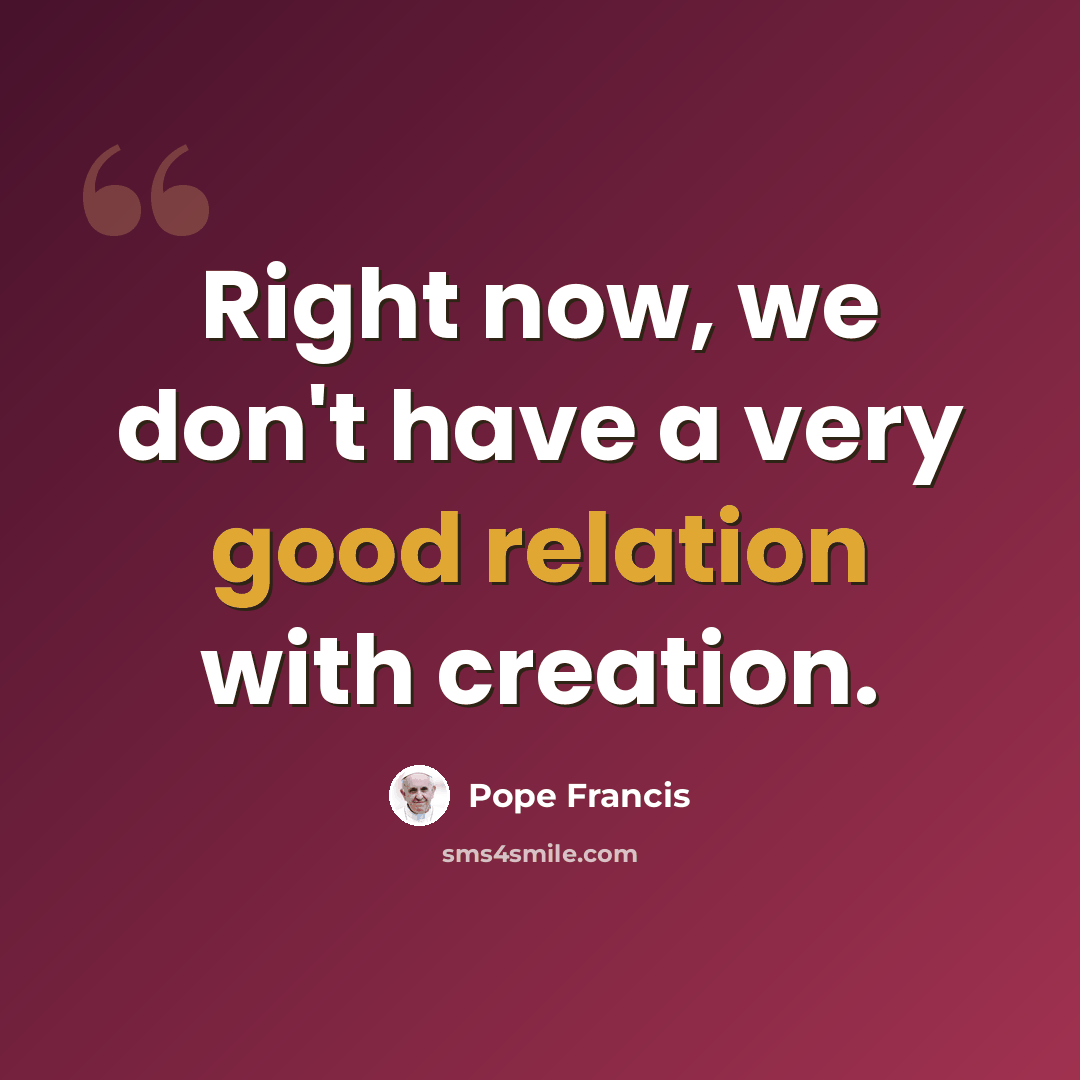 “Right now, we don't have a very good relation with creation.” quote by Pope Francis