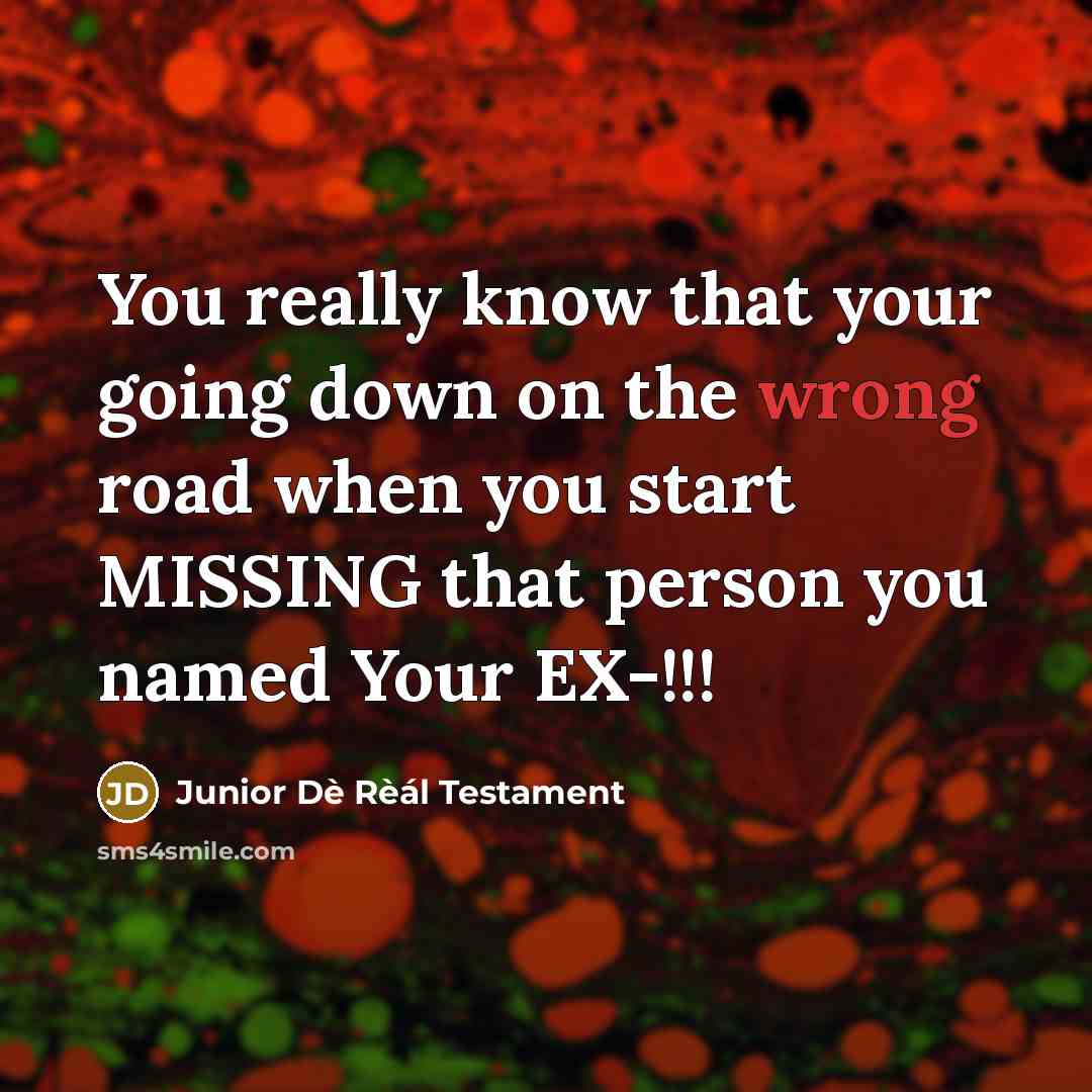 “You really know that your going down on the wrong road when you start MISSING that person you named Your EX-!!!” quote by Junior Dè Rèál Testament