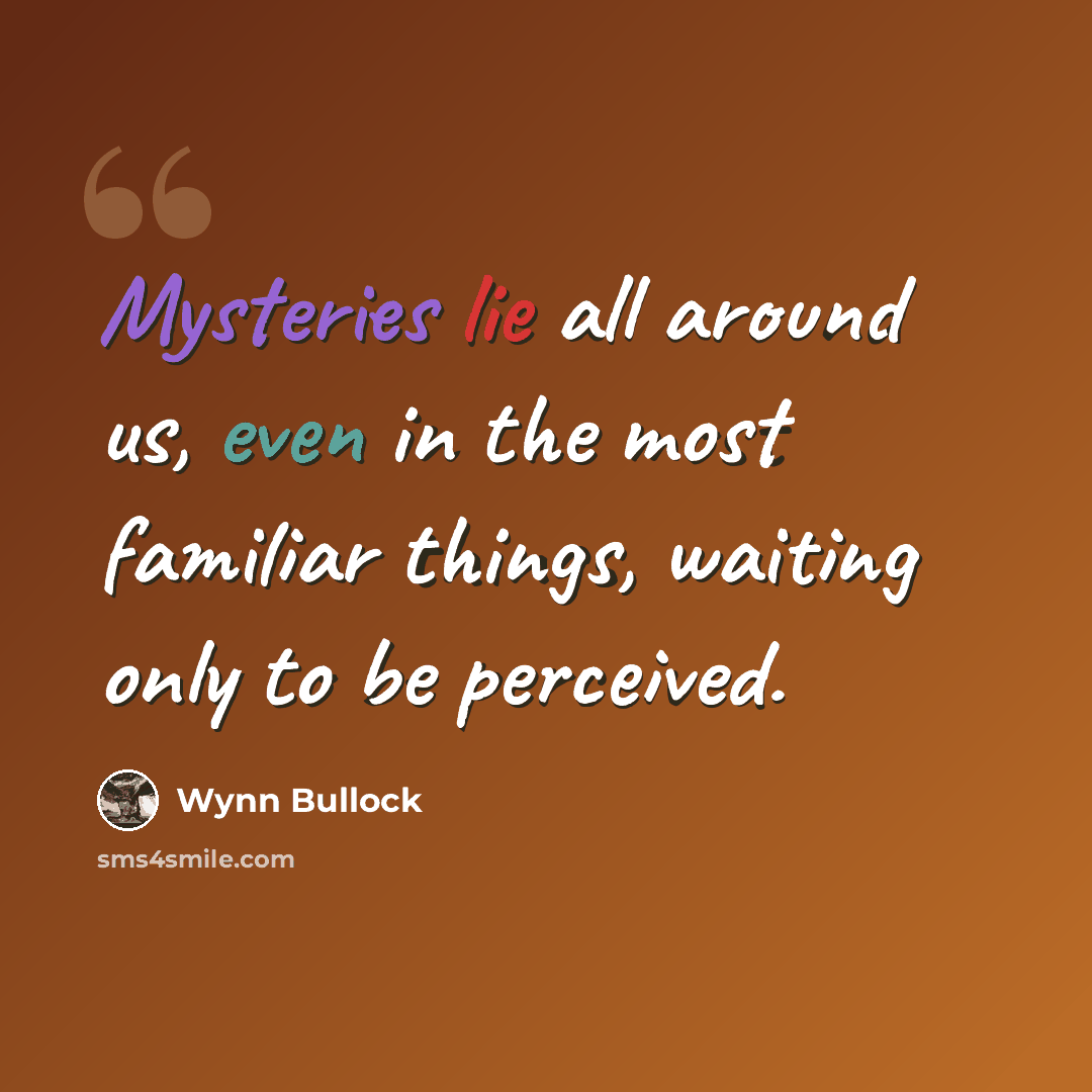 “Mysteries lie all around us, even in the most familiar things, waiting only to be perceived.” quote by Wynn Bullock