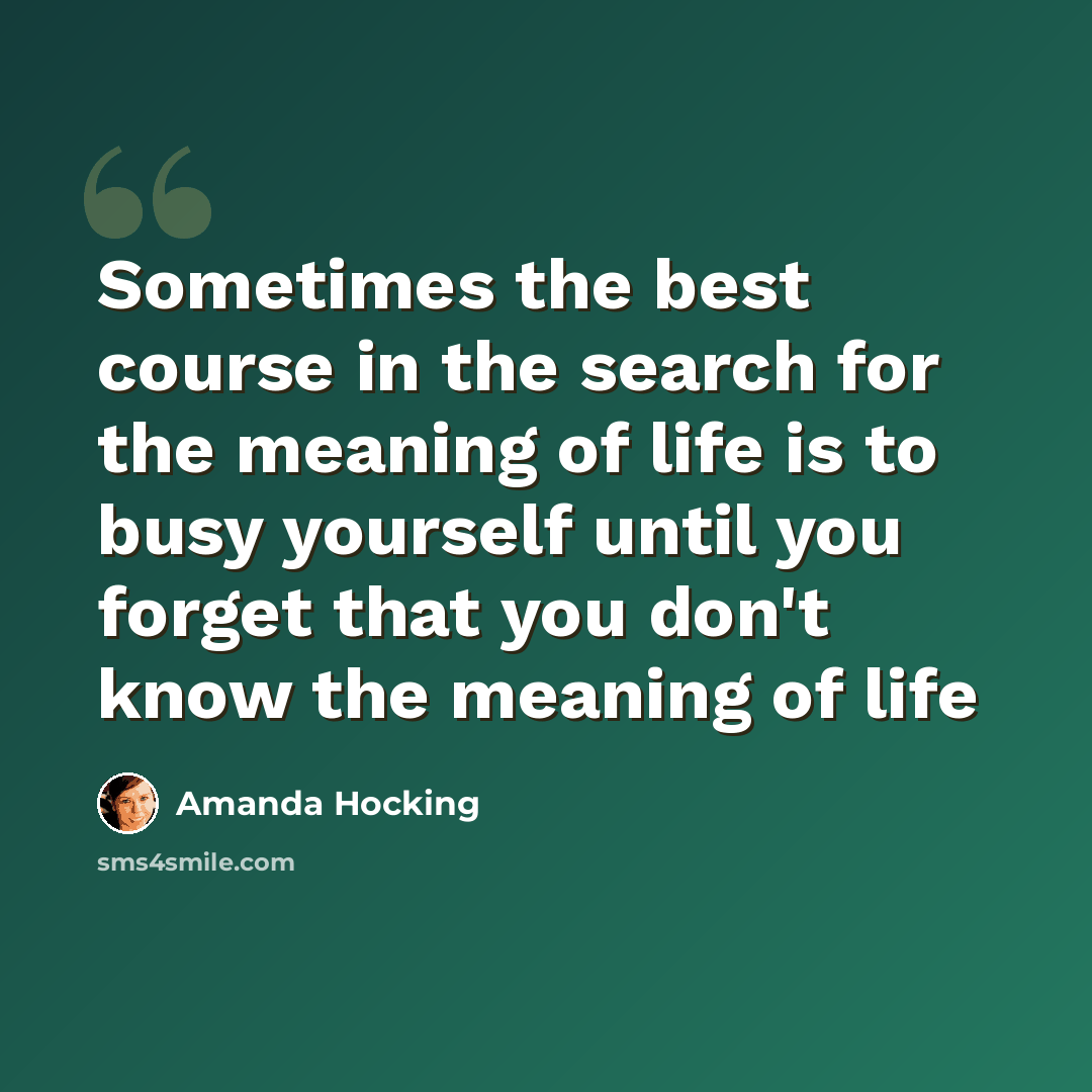 “Sometimes the best course in the search for the meaning of life is to busy yourself until you forget that you don't know the meaning of life” quote by Amanda Hocking