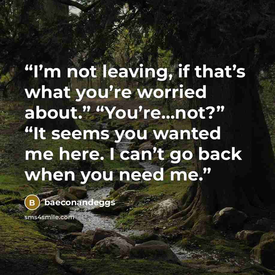 “I’m not leaving, if that’s what you’re worried about.” “You’re...not?” “It seems you wanted me here. I can’t go back when you need me.” quote by baeconandeggs