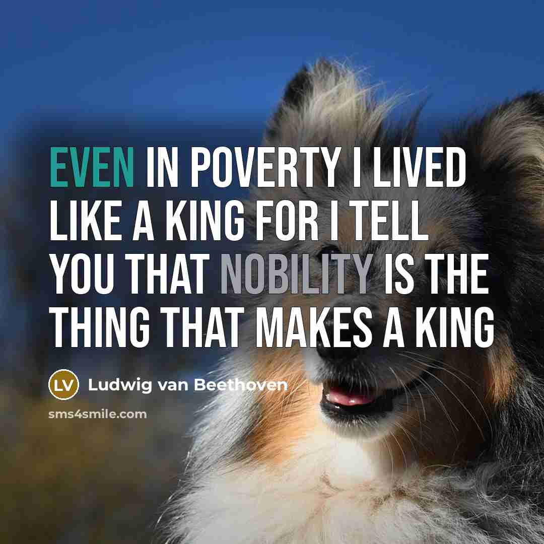 “Even in poverty I lived like a king for I tell you that nobility is the thing that makes a king” quote by Ludwig van Beethoven
