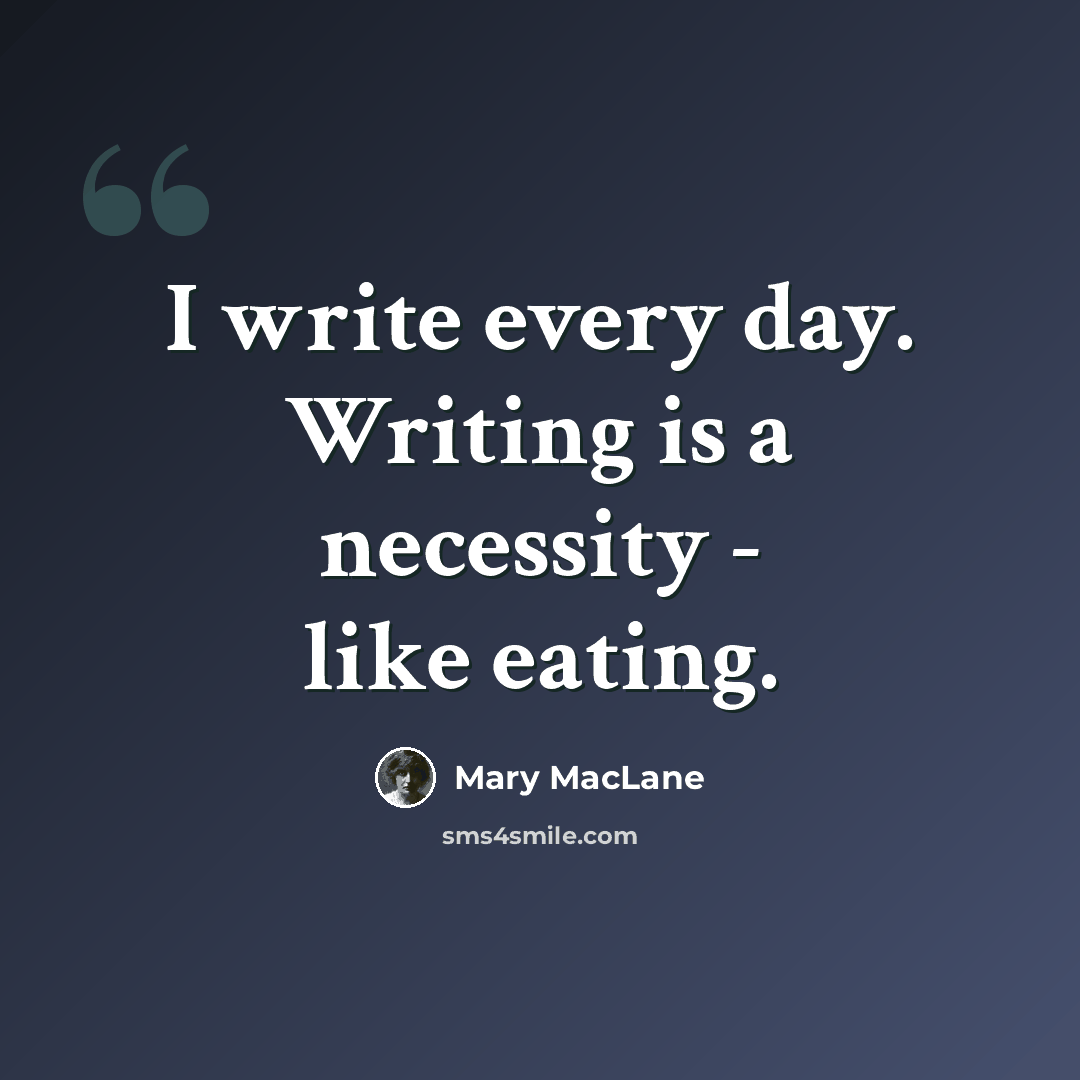 “I write every day. Writing is a necessity - like eating.” quote by Mary MacLane