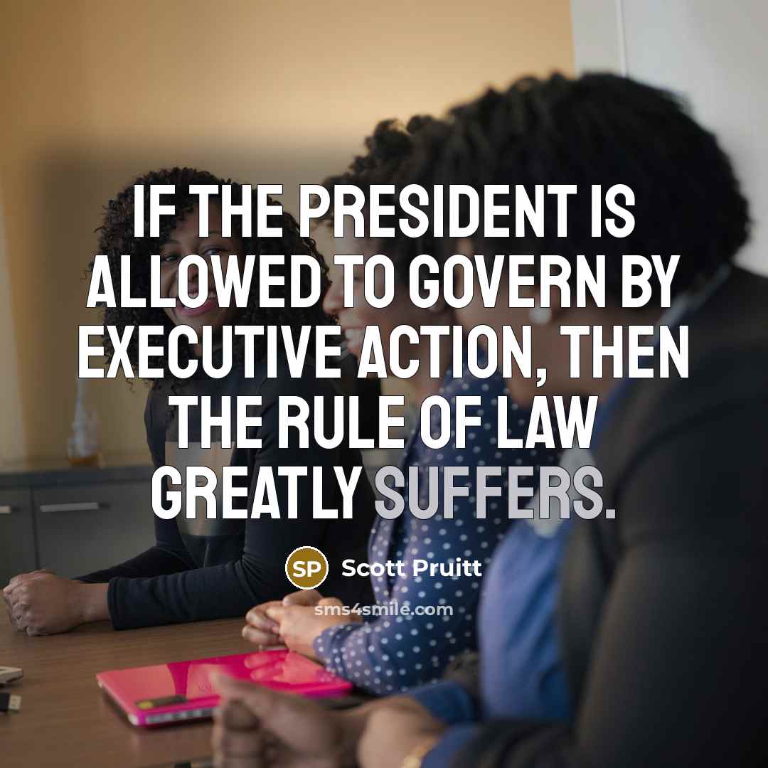 “If the president is allowed to govern by executive action, then the rule of law greatly suffers.” quote by Scott Pruitt