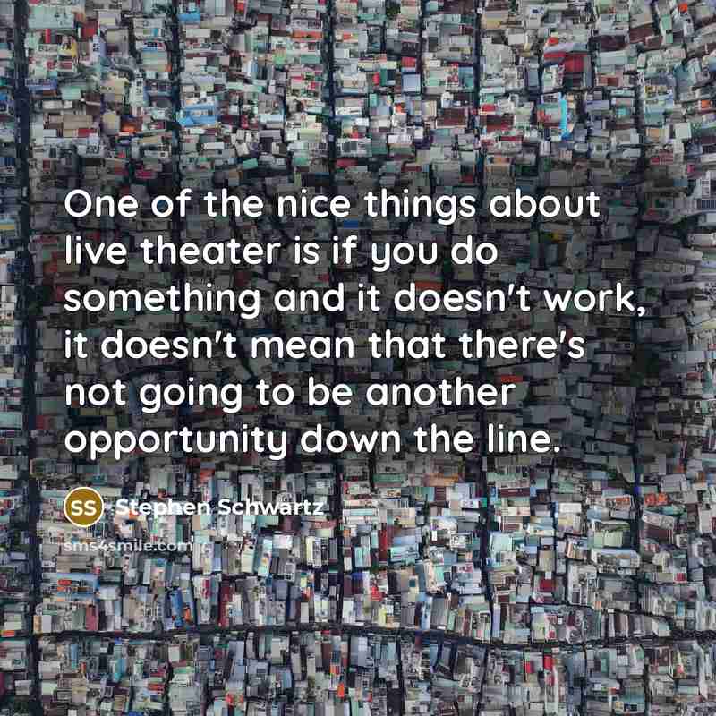 “One of the nice things about live theater is if you do something and it doesn't work, it doesn't mean that there's not going to be another opportunity down the line.” quote by Stephen Schwartz