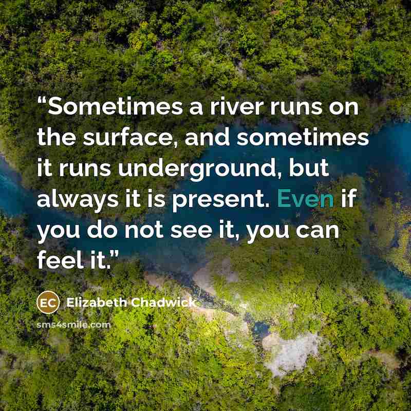 “Sometimes a river runs on the surface, and sometimes it runs underground, but always it is present. Even if you do not see it, you can feel it.” quote by Elizabeth Chadwick
