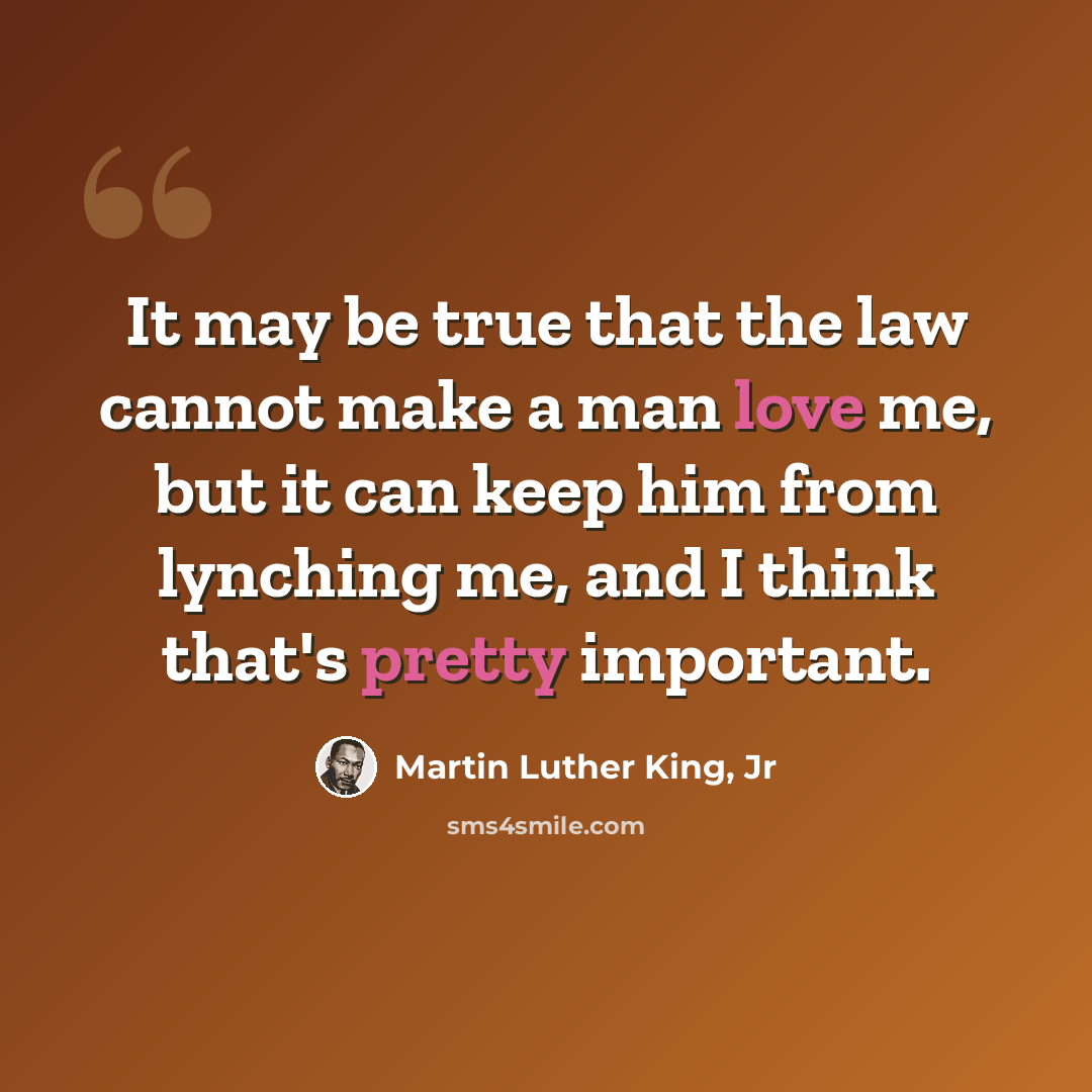 “It may be true that the law cannot make a man love me, but it can keep him from lynching me, and I think that's pretty important.” quote by Martin Luther King, Jr