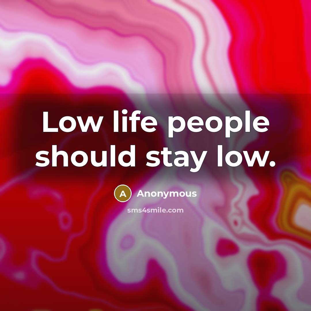 “Low life people should stay low.” quote by Anonymous