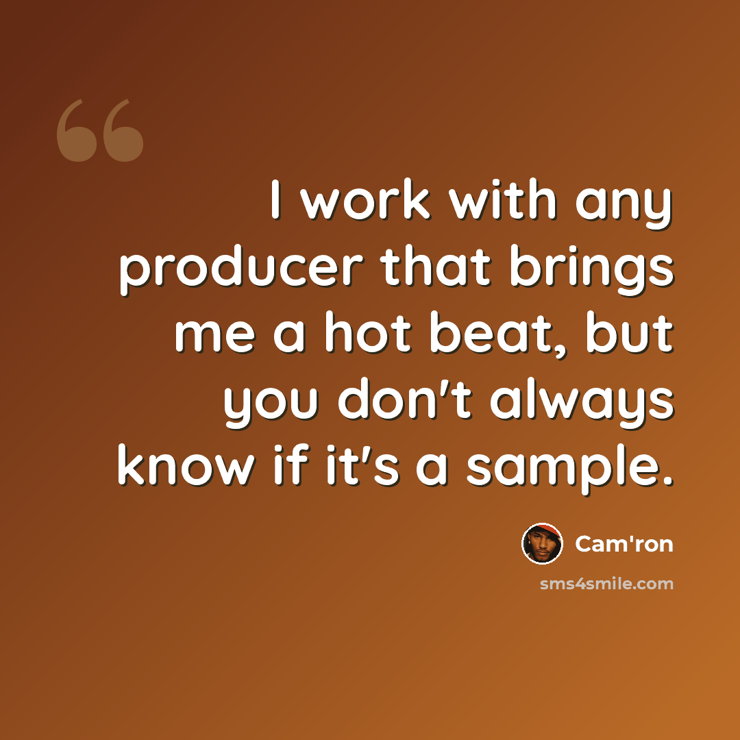 “I work with any producer that brings me a hot beat, but you don't always know if it's a sample.” quote by Cam'ron