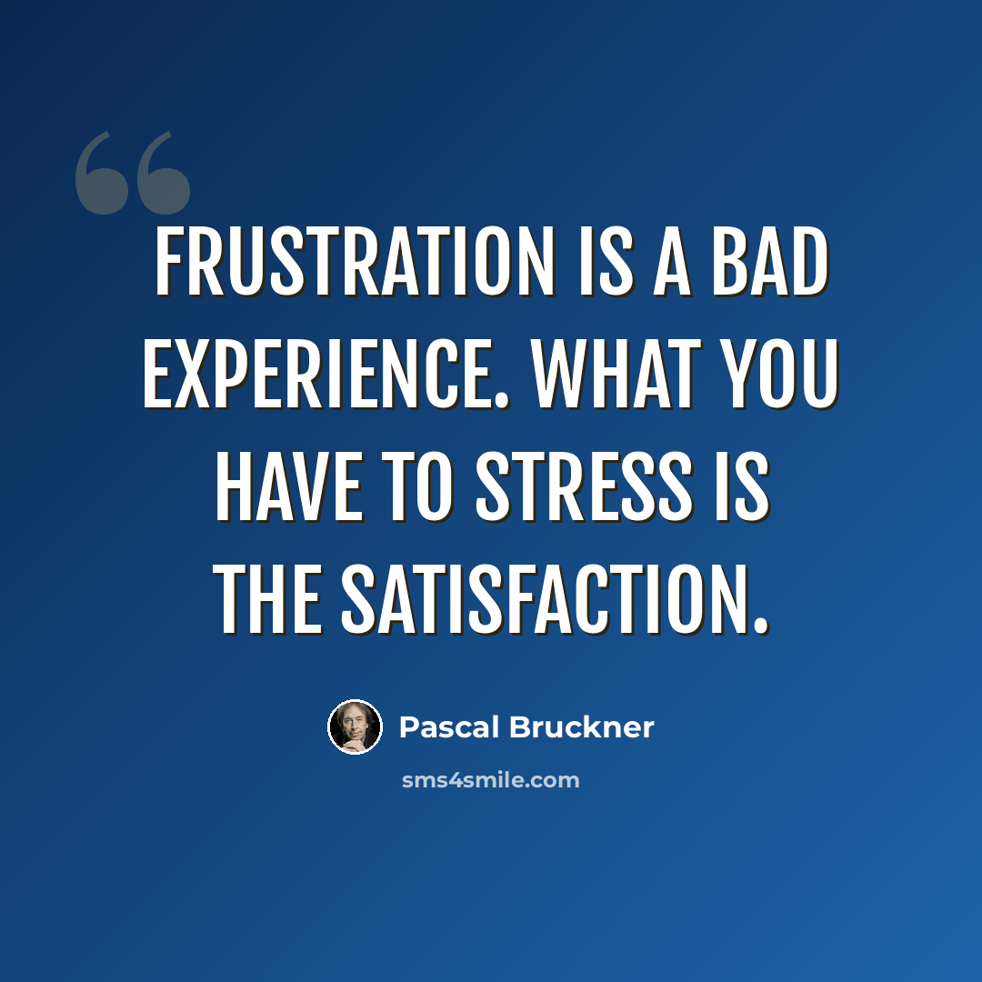 “Frustration is a bad experience. What you have to stress is the satisfaction.” quote by Pascal Bruckner