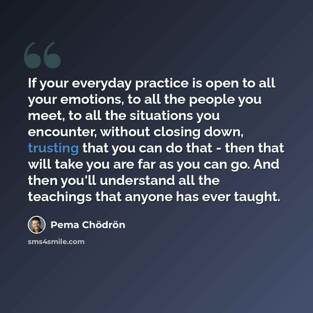 “If your everyday practice is open to all your emotions, to all the people you meet, to all the situations you encounter, without closing down, trusting that you can do that - then that will take you are far as you can go. And then you'll understand all the teachings that anyone has ever taught.” quote by Pema Chodron