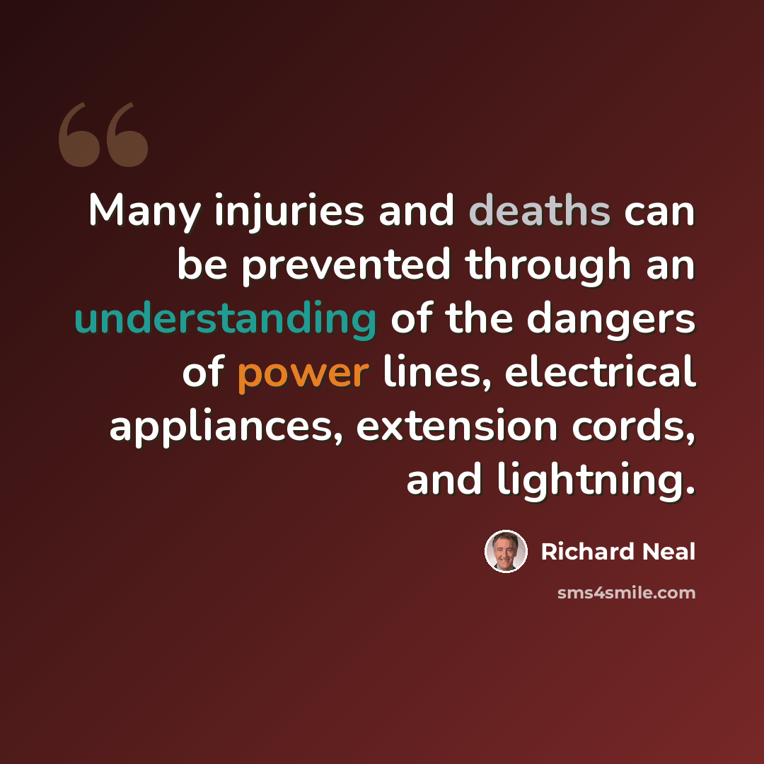 “Many injuries and deaths can be prevented through an understanding of the dangers of power lines, electrical appliances, extension cords, and lightning.” quote by Richard Neal