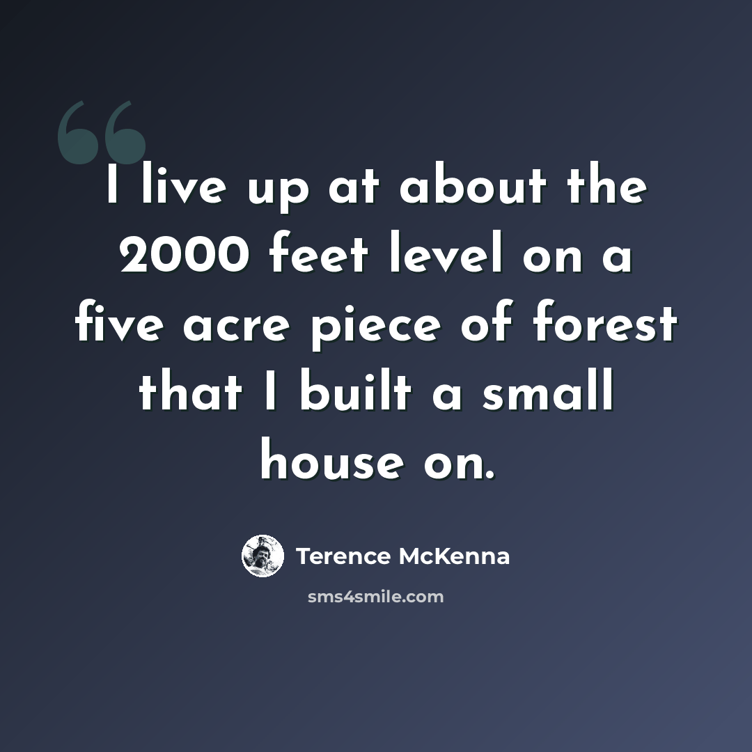 “I live up at about the 2000 feet level on a five acre piece of forest that I built a small house on.” quote by Terence McKenna