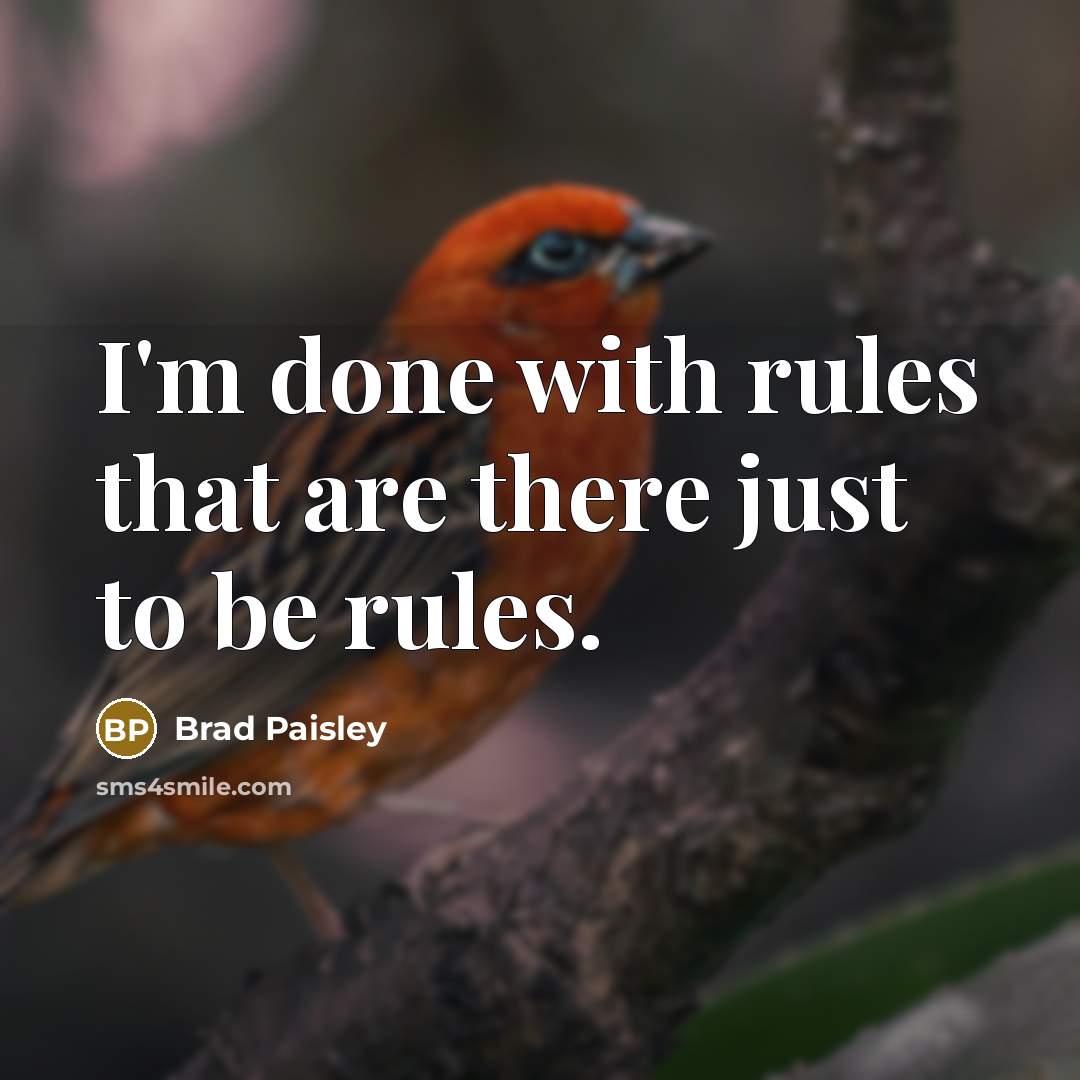 “I'm done with rules that are there just to be rules.” quote by Brad Paisley