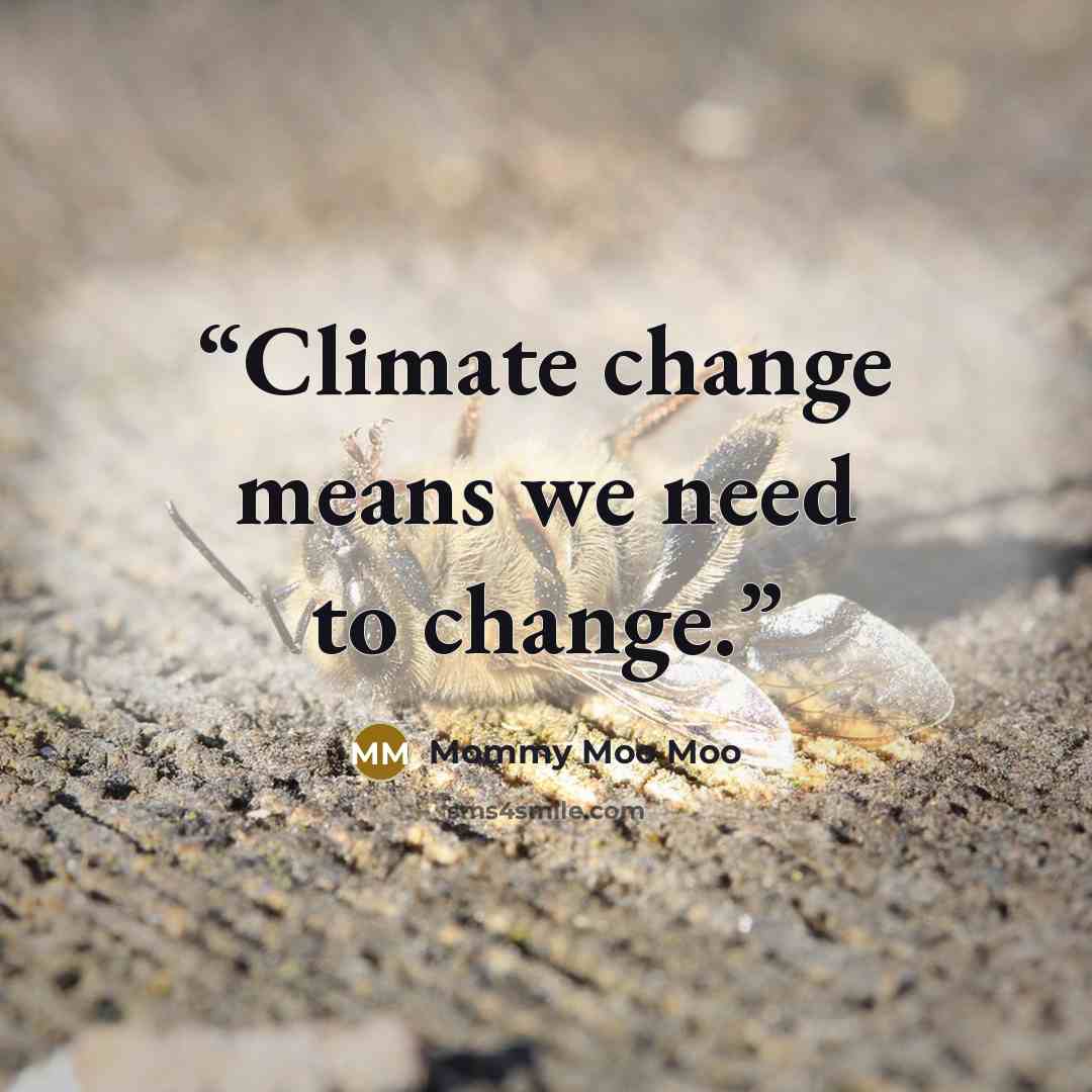 “Climate change means we need to change.” quote by Mommy Moo Moo