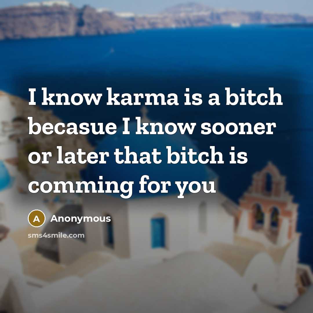 “I know karma is a bitch becasue I know sooner or later that bitch is comming for you” quote by Anonymous