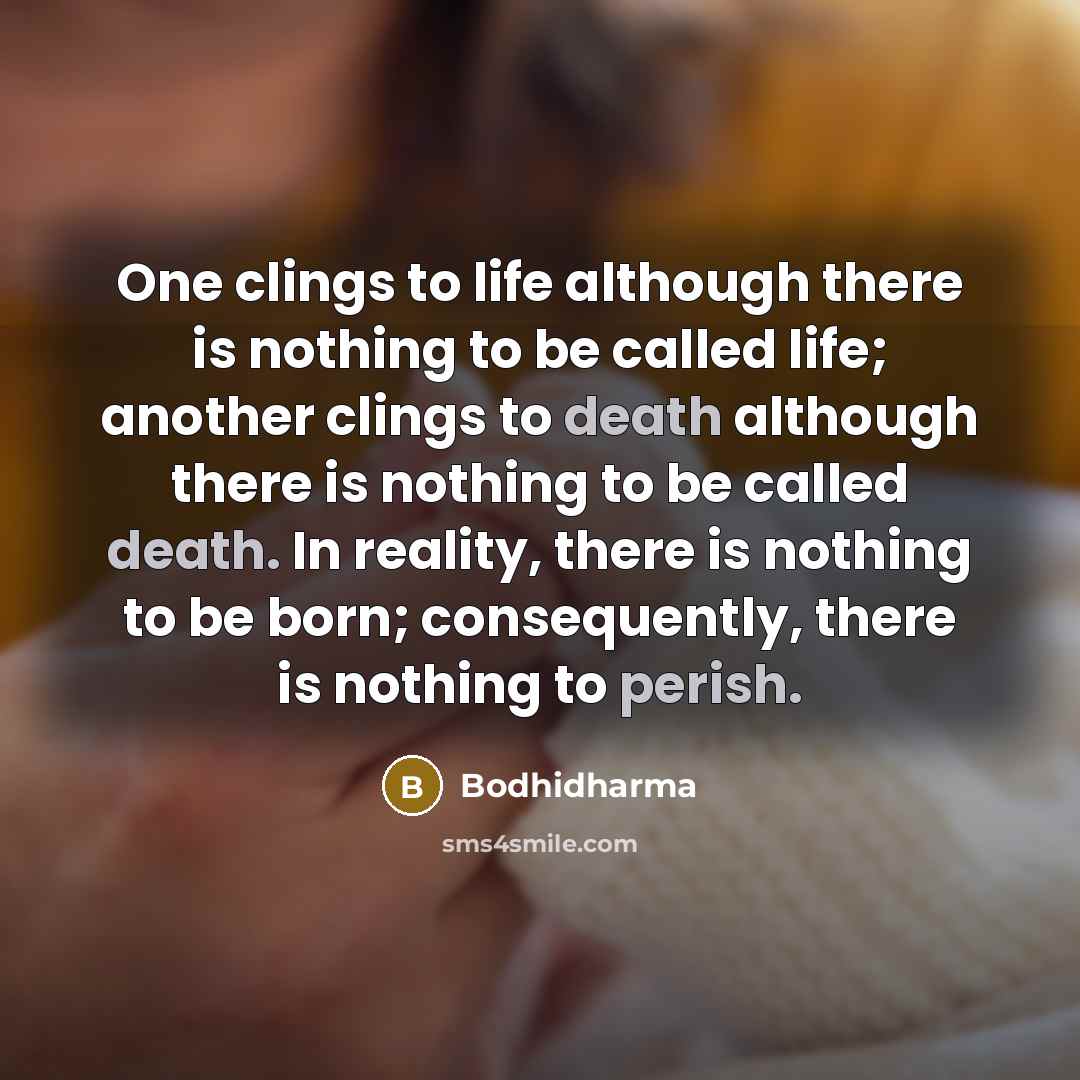“One clings to life although there is nothing to be called life; another clings to death although there is nothing to be called death. In reality, there is nothing to be born; consequently, there is nothing to perish.” quote by Bodhidharma